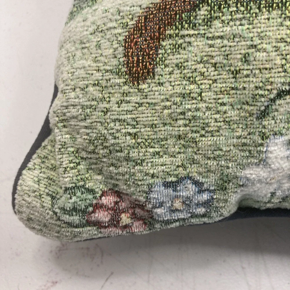 Vtg Kohl's‎ Chenille Easter Tapestry Throw Pillow Bunny Rabbits & Squirrel 16